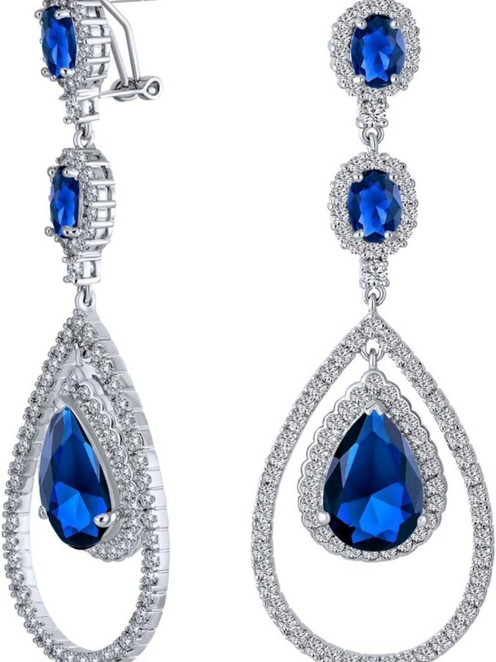 Stunning Double Halo Teardrop CZ Chandelier Earrings for Cocktail Parties